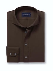 Charles Tyrwhitt Chocolate Brown Classic Fit Non Iron Herringbone 100% Cotton Shirt - Image 4 of 6