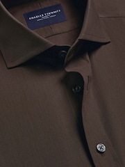 Charles Tyrwhitt Chocolate Brown Classic Fit Non Iron Herringbone 100% Cotton Shirt - Image 5 of 6