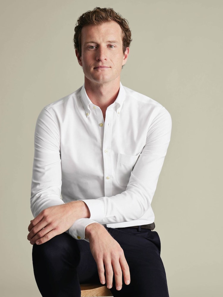 Charles Tyrwhitt White Non-iron Stretch Oxford Button-down Slim Fit Shirt - Image 2 of 8