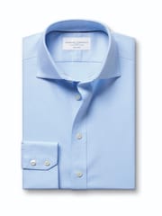 Zils - Charles Tyrwhitt negludināms, elastīgs, Trafalgar Weave auduma krekls ar izgriezumu, pieguļošs piegriezums - Attēls 6 no 8