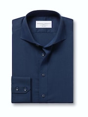 Charles Tyrwhitt Navy Blue Classic Fit Non Iron Herringbone 100% Cotton Shirt - Image 5 of 7