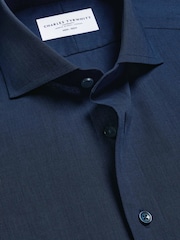 Charles Tyrwhitt Navy Blue Classic Fit Non Iron Herringbone 100% Cotton Shirt - Image 6 of 7