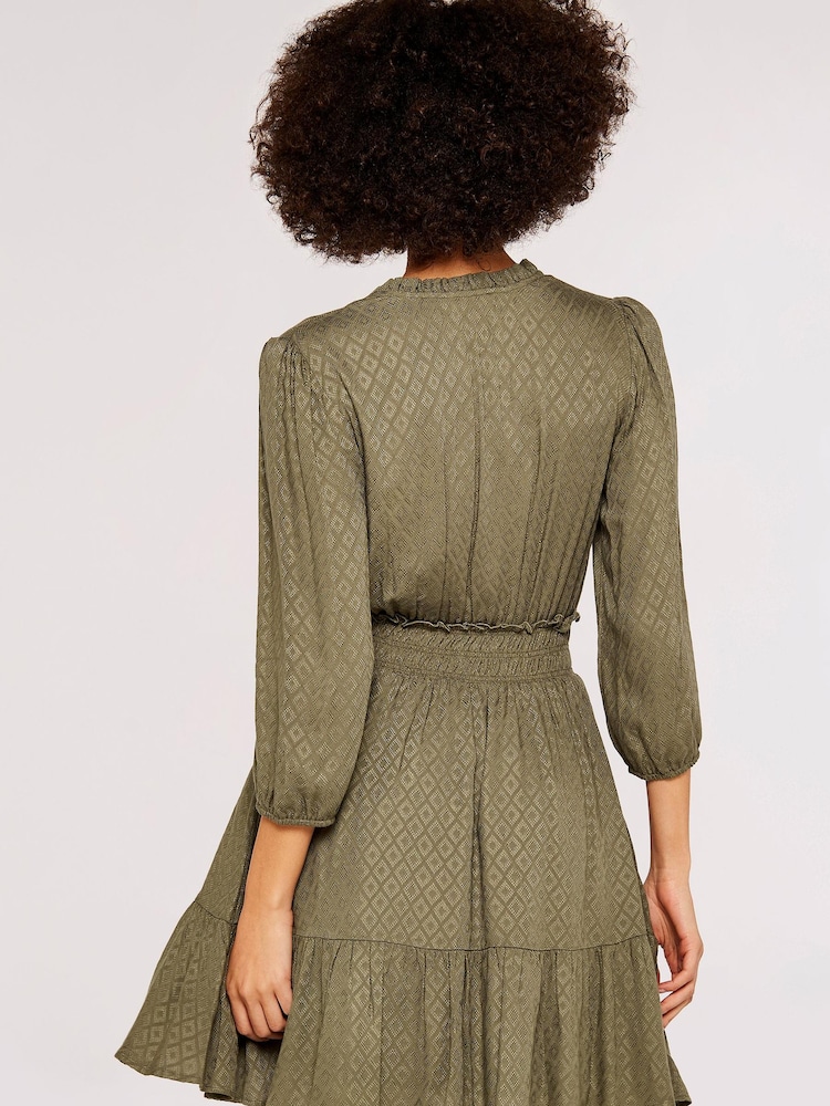 Apricot Green Diamond Jacquard Dress - Image 2 of 4