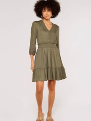Apricot Green Diamond Jacquard Dress - Image 3 of 4