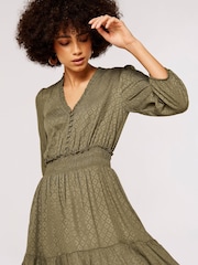 Apricot Green Diamond Jacquard Dress - Image 4 of 4