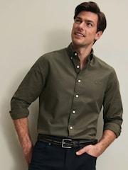 Charles Tyrwhitt Dark Green Regular Fit Plain Button-Down Stretch Washed Oxford Shirt - Image 1 of 7