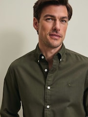 Charles Tyrwhitt Dark Green Regular Fit Plain Button-Down Stretch Washed Oxford Shirt - Image 2 of 7