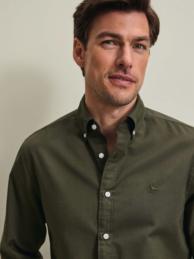 Charles Tyrwhitt Dark Green Regular Fit Plain Button-Down Stretch Washed Oxford Shirt - Image 2 of 7 Charles Tyrwhitt Dark Green Regular Fit Plain Button-Down Stretch Washed Oxford Shirt - Image 2 of 7