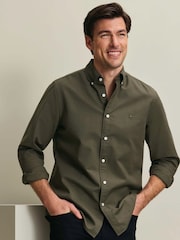 Charles Tyrwhitt Dark Green Regular Fit Plain Button-Down Stretch Washed Oxford Shirt - Image 3 of 7