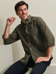 Charles Tyrwhitt Dark Green Regular Fit Plain Button-Down Stretch Washed Oxford Shirt - Image 4 of 7