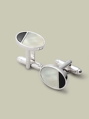 Charles Tyrwhitt Grey Mother Of Pearl And Onyx Oval Cufflink - Image 1 of 2
