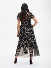 Scarlett & Jo Black Tilly Print Angel Sleeve Sweetheart Dress - Image 2 of 4