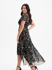 Scarlett & Jo Black Tilly Print Angel Sleeve Sweetheart Dress - Image 3 of 4