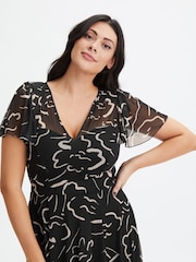 Scarlett & Jo Black Tilly Print Angel Sleeve Sweetheart Dress - Image 4 of 4