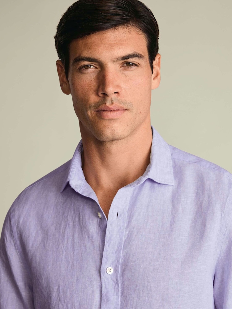 Charles Tyrwhitt Purple Pure Linen Classic Fit Shirt - Image 2 of 5 Charles Tyrwhitt Purple Pure Linen Classic Fit Shirt - Image 2 of 5