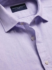 Charles Tyrwhitt Purple Pure Linen Classic Fit Shirt - Image 5 of 5