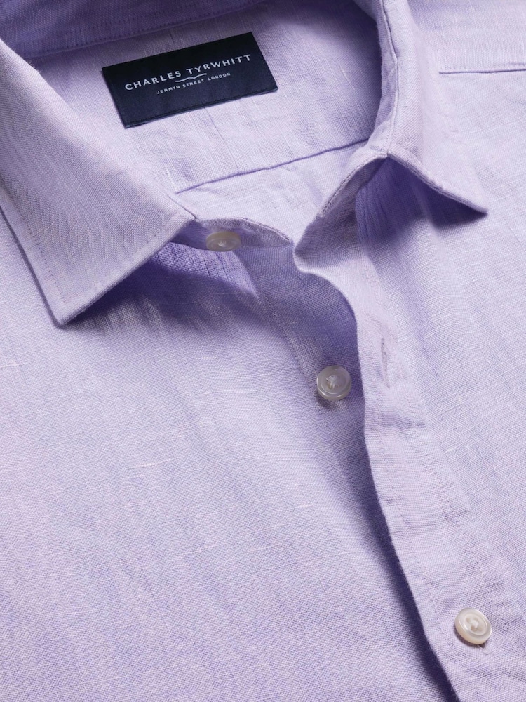 Charles Tyrwhitt Purple Pure Linen Classic Fit Shirt - Image 5 of 5 Charles Tyrwhitt Purple Pure Linen Classic Fit Shirt - Image 5 of 5