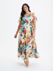 Scarlett & Jo Cream Multi Floral Isabelle Angel Sleeve Maxi Dress - Image 1 of 4