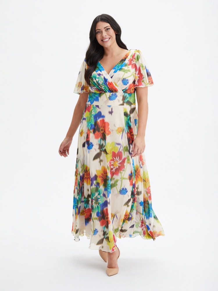 Scarlett & Jo Cream Multi Floral Isabelle Angel Sleeve Maxi Dress - Image 1 of 4