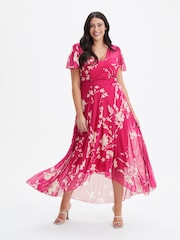 Scarlett & Jo Pink Tilly Print Angel Sleeve Sweetheart Dress - Image 1 of 4