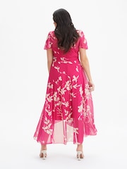 Scarlett & Jo Pink Tilly Print Angel Sleeve Sweetheart Dress - Image 2 of 4