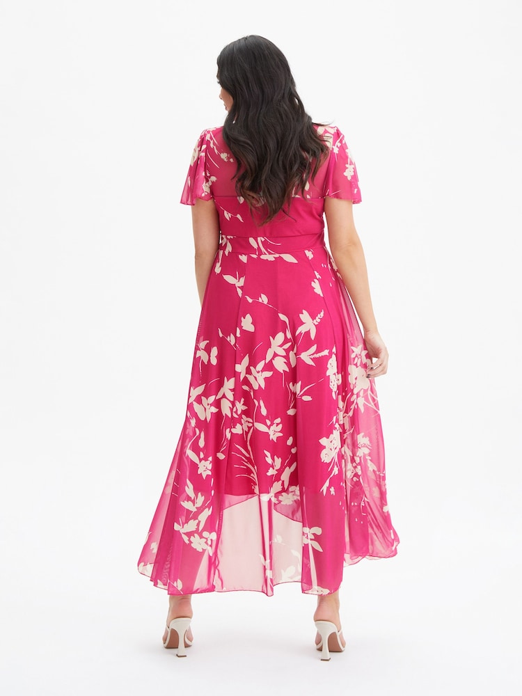 Scarlett & Jo Pink Tilly Print Angel Sleeve Sweetheart Dress - Image 2 of 4