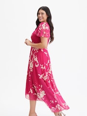 Scarlett & Jo Pink Tilly Print Angel Sleeve Sweetheart Dress - Image 3 of 4