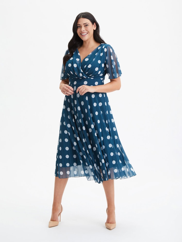 Blau/Weiß - Scarlett & Jo Carole Sunray Plissiertes Midikleid mit Wickeloberteil - Bild 1 von 4 Blau/Weiß - Scarlett & Jo Carole Sunray Plissiertes Midikleid mit Wickeloberteil - Bild 1 von 4