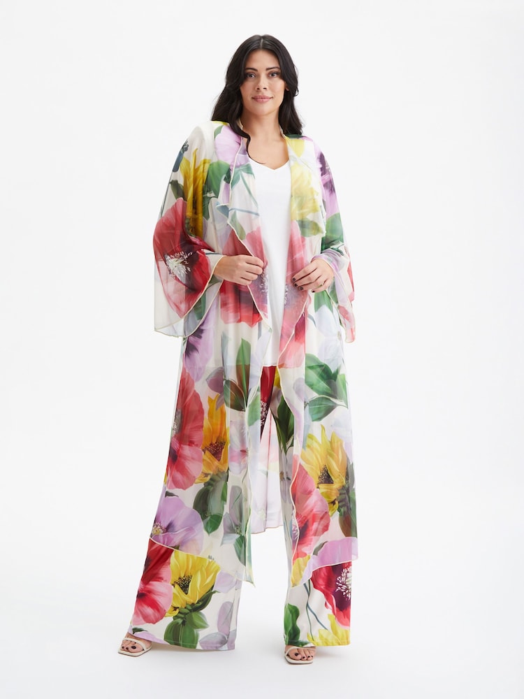 Scarlett & Jo Pink Waterfall Mesh Kimono Cover-up - Image 1 of 4