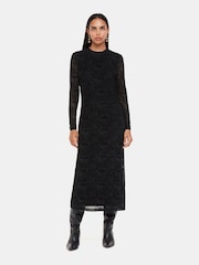 Whistles Optical Wiggle Mesh Black Dress - Image 1 of 5
