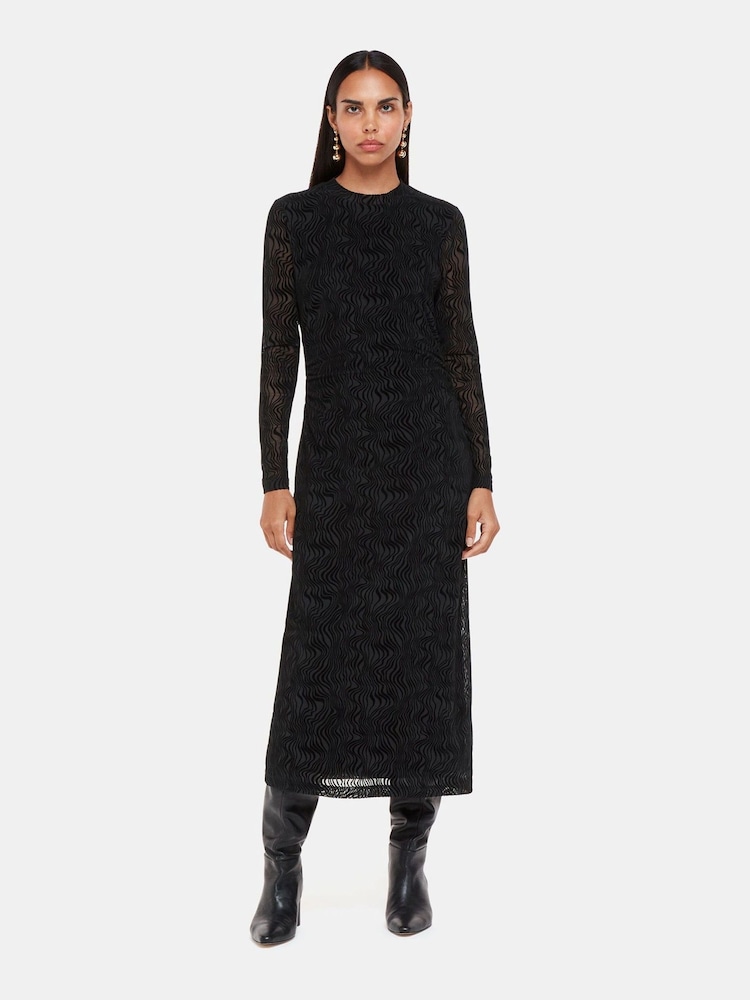 Whistles Optical Wiggle Mesh Black Dress - Image 1 of 5 Whistles Optical Wiggle Mesh Black Dress - Image 1 of 5