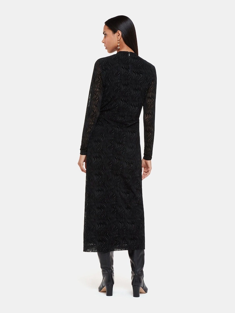 Whistles Optical Wiggle Mesh Black Dress - Image 2 of 5 Whistles Optical Wiggle Mesh Black Dress - Image 2 of 5