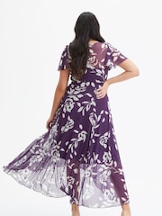 Scarlett & Jo Purple Tilly Print Angel Sleeve Sweetheart Dress - Image 2 of 4