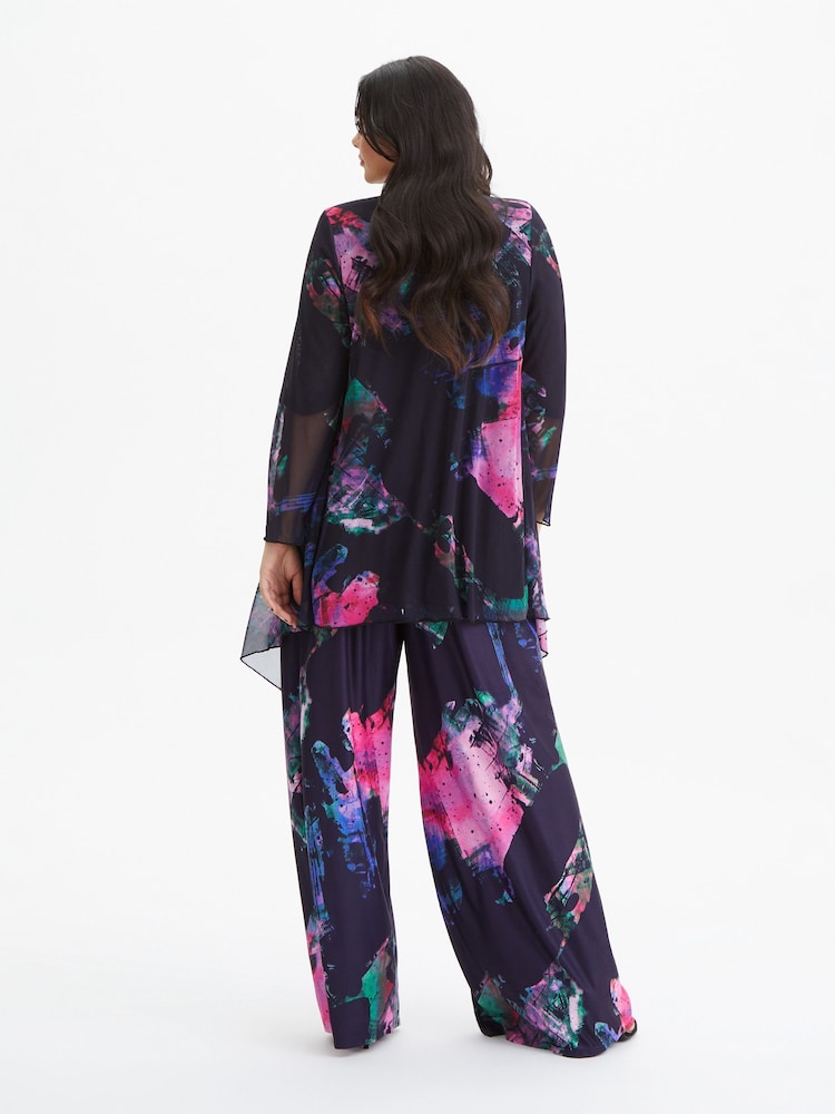 Scarlett & Jo Navy Floral Waterfall Mesh Kimono Cover-up - Image 2 of 3 Scarlett & Jo Navy Floral Waterfall Mesh Kimono Cover-up - Image 2 of 3