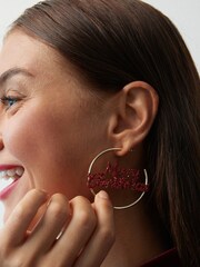 Gold Tone Merry Christmas Hoop Earrings - Image 1 of 3
