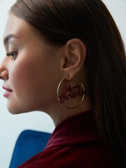 Gold Tone Merry Christmas Hoop Earrings - Image 2 of 3