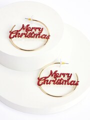 Gold Tone Merry Christmas Hoop Earrings - Image 3 of 3