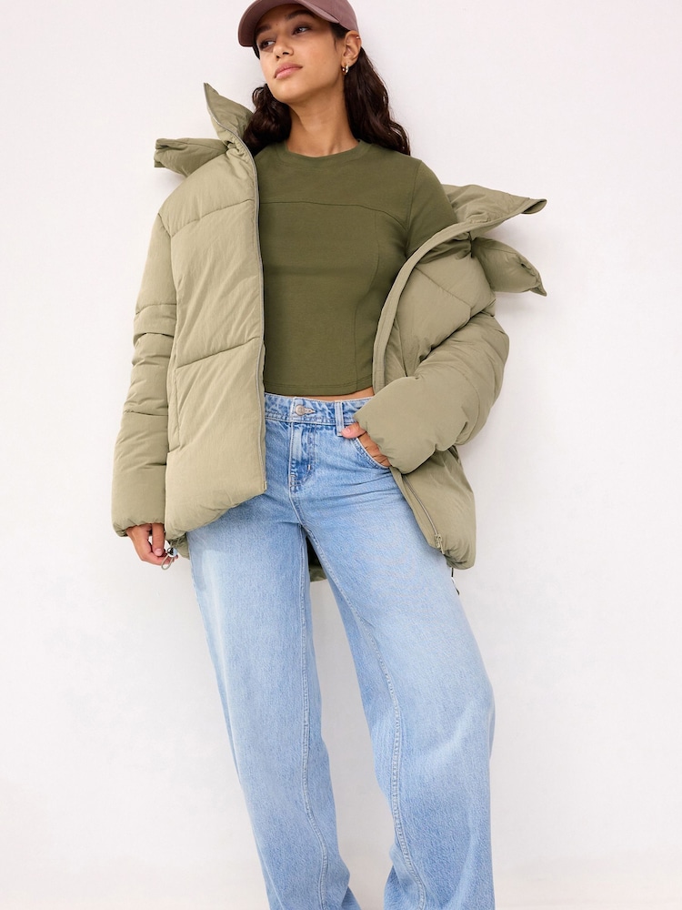 Sage Green Hooded Padded Coat - Image 2 of 6
