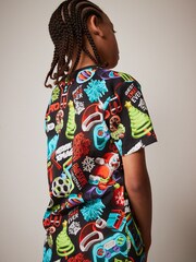 Black All Over Print Short Sleeve Christmas T-Shirt (3-16yrs) - Image 3 of 7