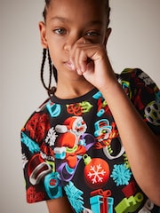 Black All Over Print Short Sleeve Christmas T-Shirt (3-16yrs) - Image 4 of 7