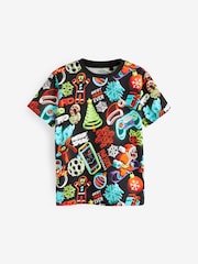 Black All Over Print Short Sleeve Christmas T-Shirt (3-16yrs) - Image 5 of 7
