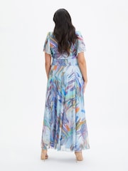 Scarlett & Jo Blue Kemi Bolero Wrap Bodice Mesh Maxi Gown - Image 2 of 4
