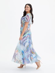Scarlett & Jo Blue Kemi Bolero Wrap Bodice Mesh Maxi Gown - Image 3 of 4