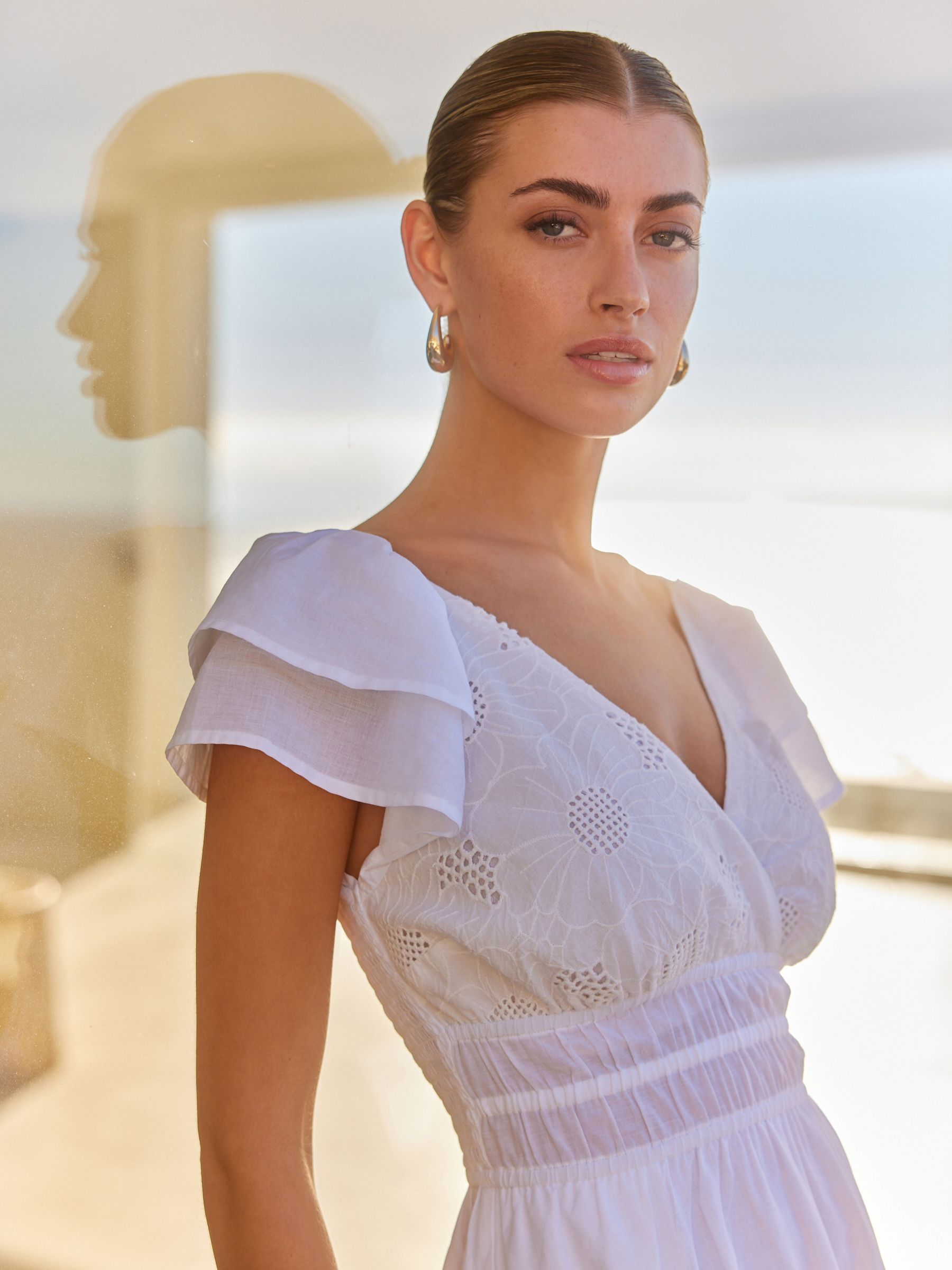 White midi frill dress discount