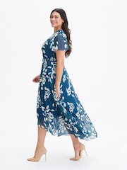 Scarlett & Jo Blue Tilly Print Angel Sleeve Sweetheart Dress - Image 3 of 4