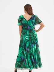 Зеленый с принтом розы - Scarlett & Jo Curve Isabelle Angel Sleeve Maxi Dress - Image 2 of 4