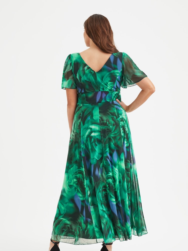Зеленый с принтом розы - Scarlett & Jo Curve Isabelle Angel Sleeve Maxi Dress - Image 2 of 4