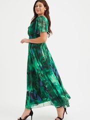 Зеленый с принтом розы - Scarlett & Jo Curve Isabelle Angel Sleeve Maxi Dress - Image 3 of 4
