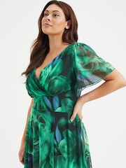 Зеленый с принтом розы - Scarlett & Jo Curve Isabelle Angel Sleeve Maxi Dress - Image 4 of 4