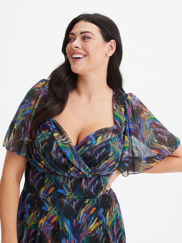 Scarlett & Jo Multi Liz Bolero Wrap Bodice Mesh Long Midi Dress - Image 4 of 4